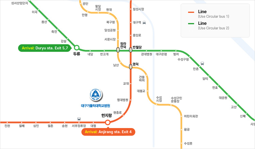 Arrival: Duryu sta. Exit 5,7, Arrival: Anjirang sta. Exit 4