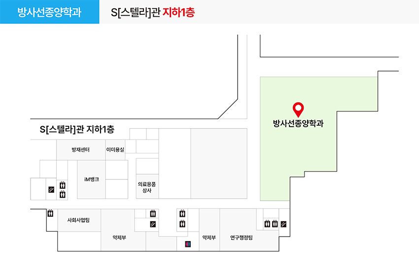 방사선종양학과 진료과 및 치료실 위치