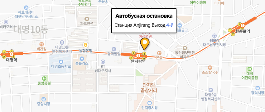 빨강색선(503) : 계명대학교-조달청-달성고-두류네거리-대구가톨릭대학교병원-안지랑네거리-영대병원네거리-반월당-중앙로역-경대교-경대정문-복현네거리-엑스코-산격대교, 연두색선(623) : 대곡역-월성네거리-서부정류장-대구가톨릭대학교병원-두류네거리-서구청-중앙로역-경대교-연암네거리-복현오거리-성광고등학교, 하늘색선(순환3, 순환3-1) : 범물1동 주민센터-황금고가교-남부정류장-복현네거리-복현오거리-산격중-침산교-노원네거리-만평네거리-북부정류장-대구가톨릭대학교병원-영대병원네거리-중동교, 보라색선(서구1, 서구1-1) : 상리동-중리네거리-달서초교-만평네거리-노원네거리-북비산네거리-내당역-대구가톨릭대학교병원-서부정류장-본리초교-대구의료원-서대구공단 노선안내